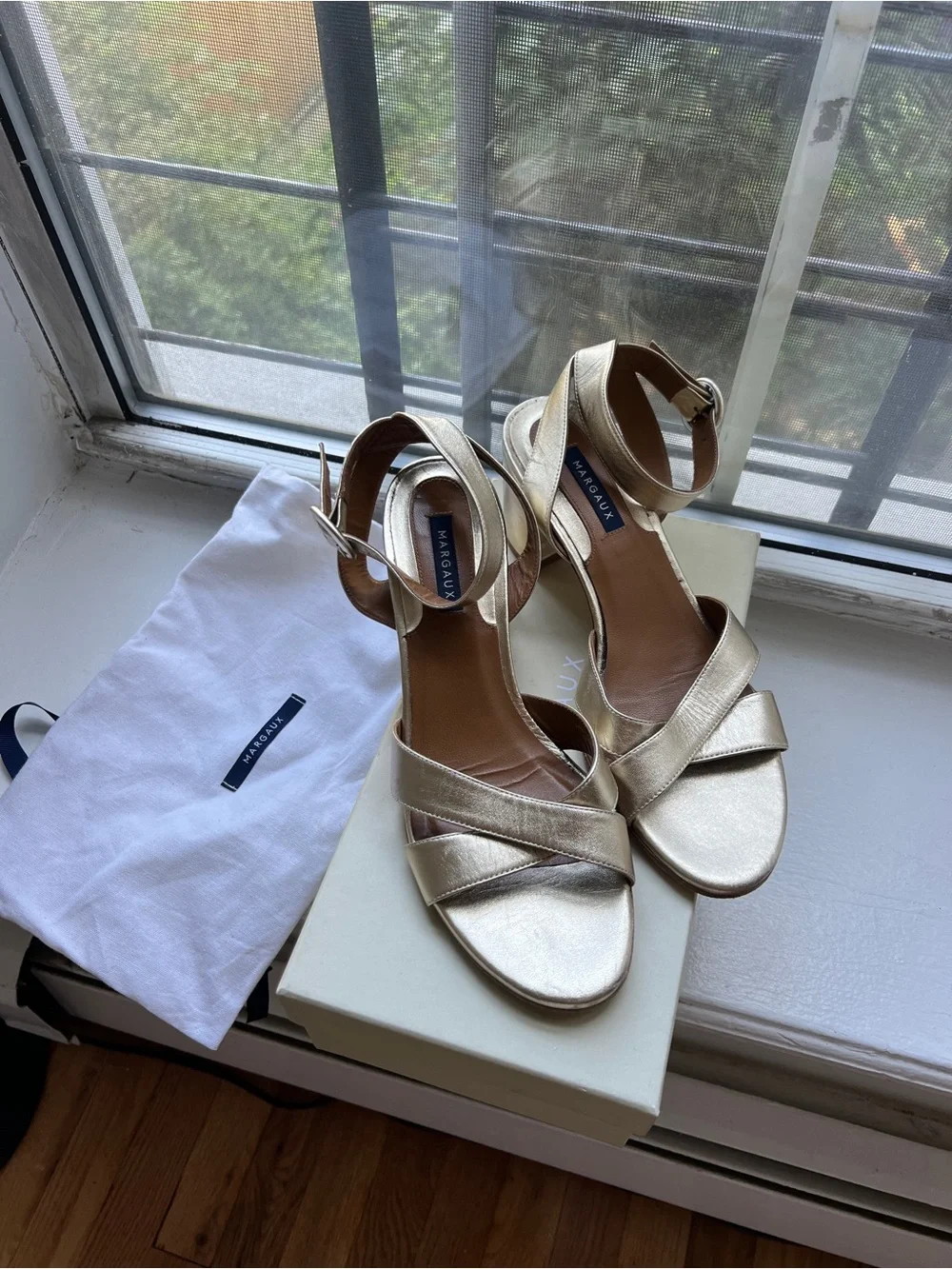 Margaux Metallic Gold Block-Heel Sandals